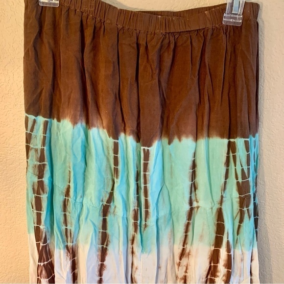 Reba Hobo Skirt Small TieDye Brown Tan Cream Teal Viscose Lined Bohemian - Picture 6 of 13